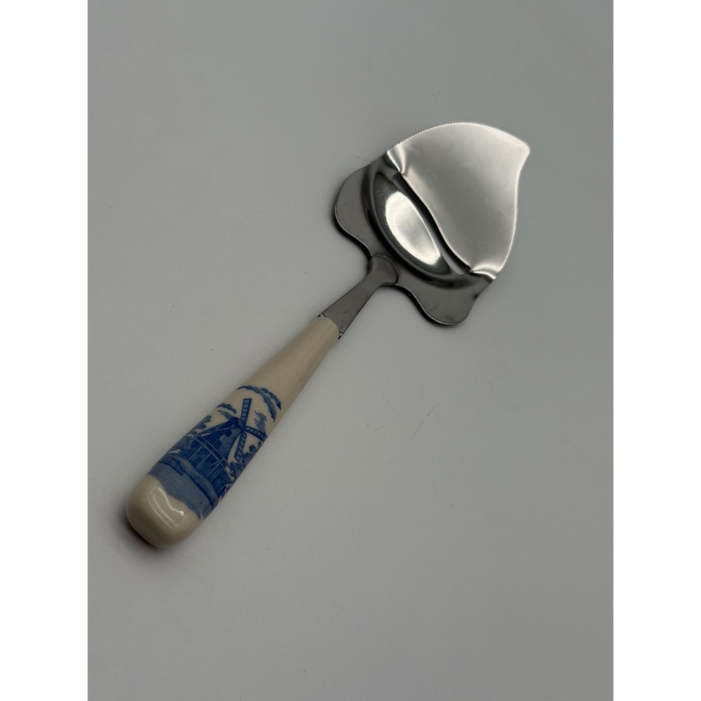 Vintage Stainless Steel Cheese Slicer Blue Windmill Ceramic Handle Delft‎ Style